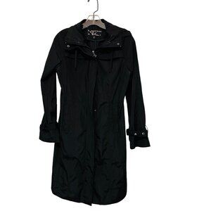 Kristen Blake Womens Black Hooded Trench Coat Size XS 100% Polyester
